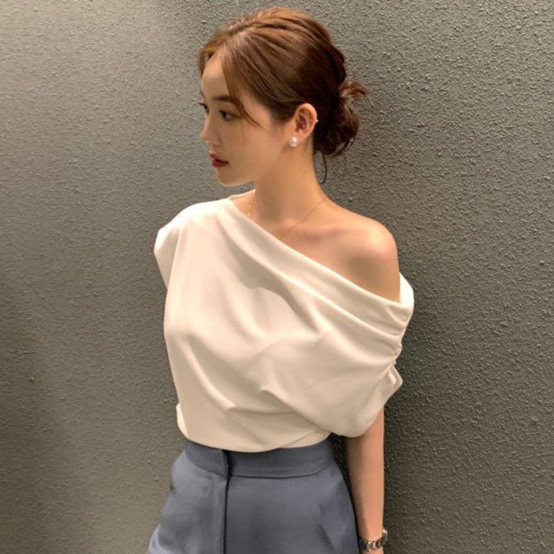 Women’s Polyester Spandex Blend Shoulder Top for Spring and Summer Wear