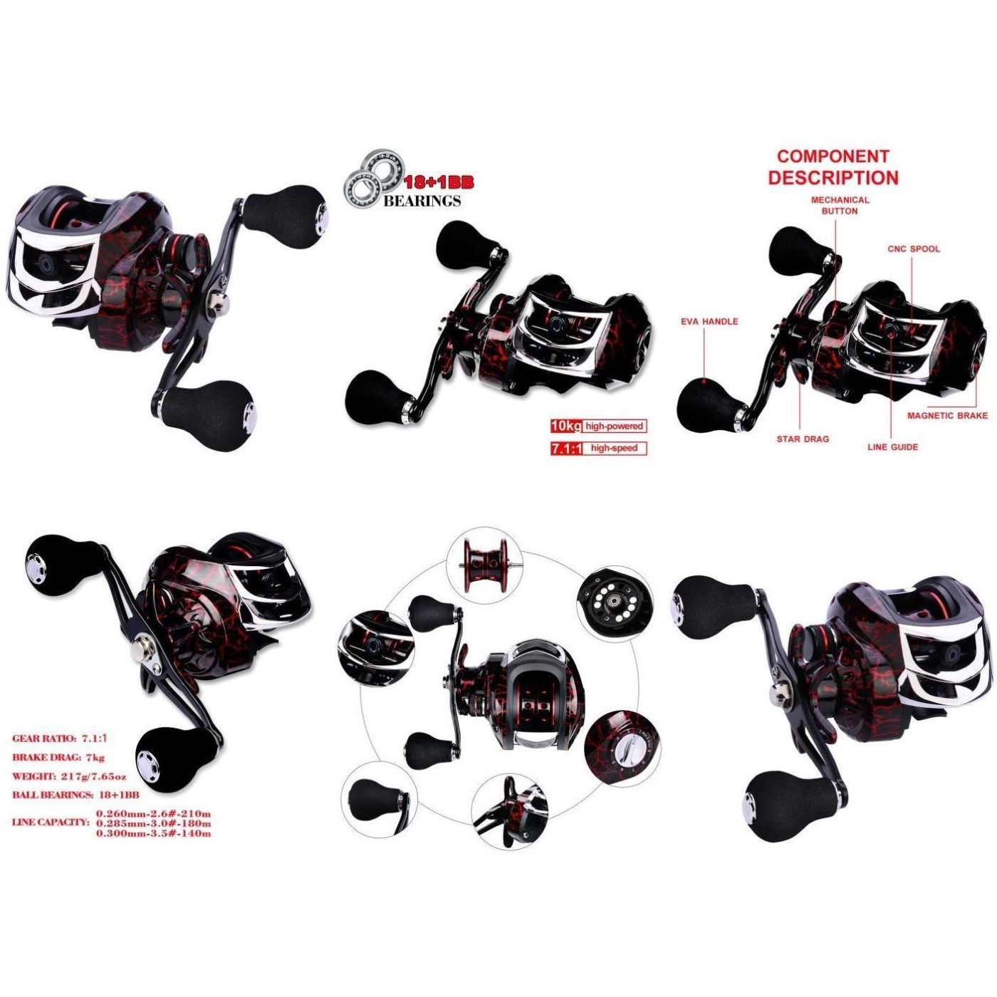 DW121 Baitcastrolle 7 1 1 traducción 18+1BB 10 kg Max Drag carrete de pesca - Imagen 12 de 14