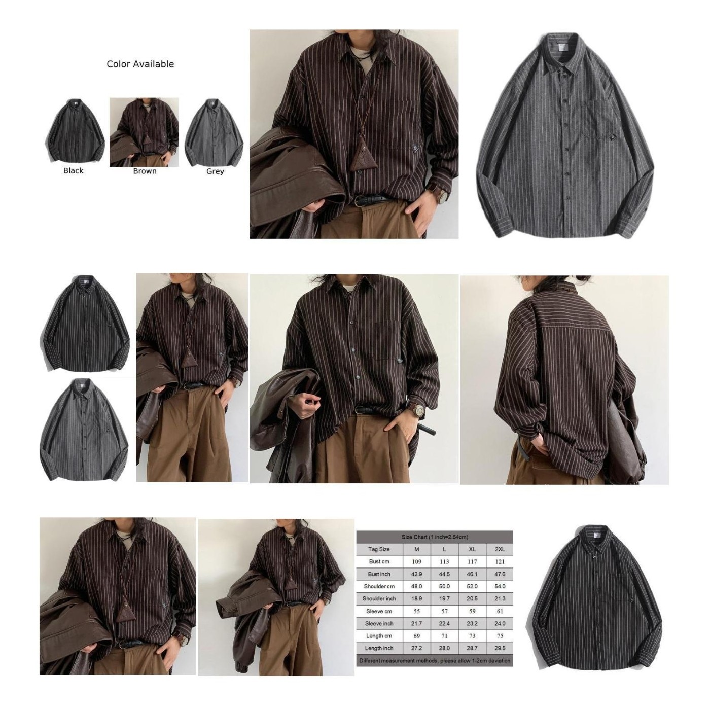 A Must Have Casual Unisex Loose Fit Striped Long Sleeve Fashion Shirts - Zdjęcie 12 z 16