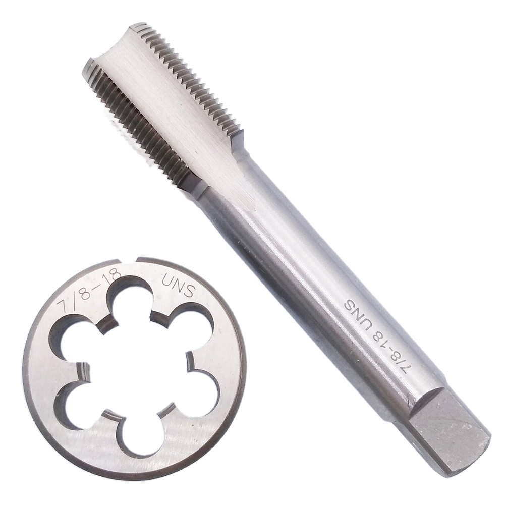 7/8-18 UN Tap And Die Set – HSS Right-Hand Thread Tap + Alloy Tool Steel Round Die, For Metalworking, Thread Repair, And Cutting