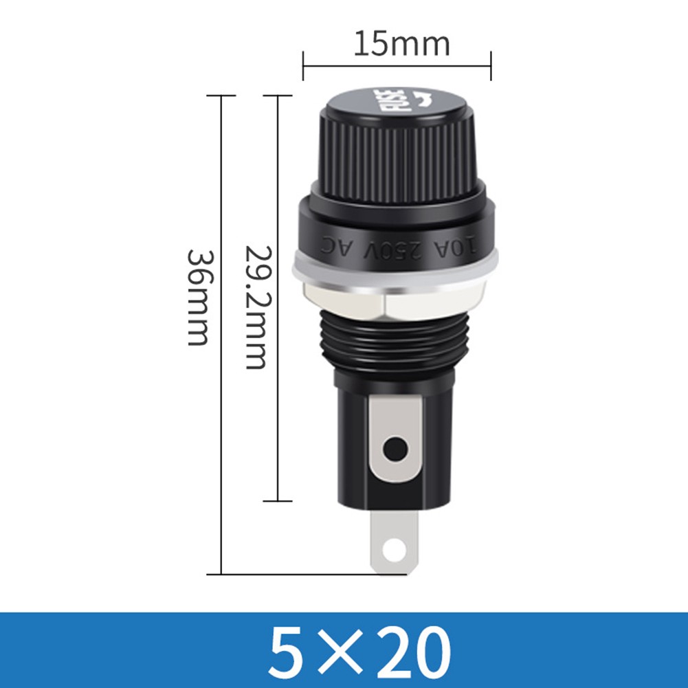 10PCS Black Fuse Holder with Screw Cap for 5x20mm Glass Fuses Pack of 10