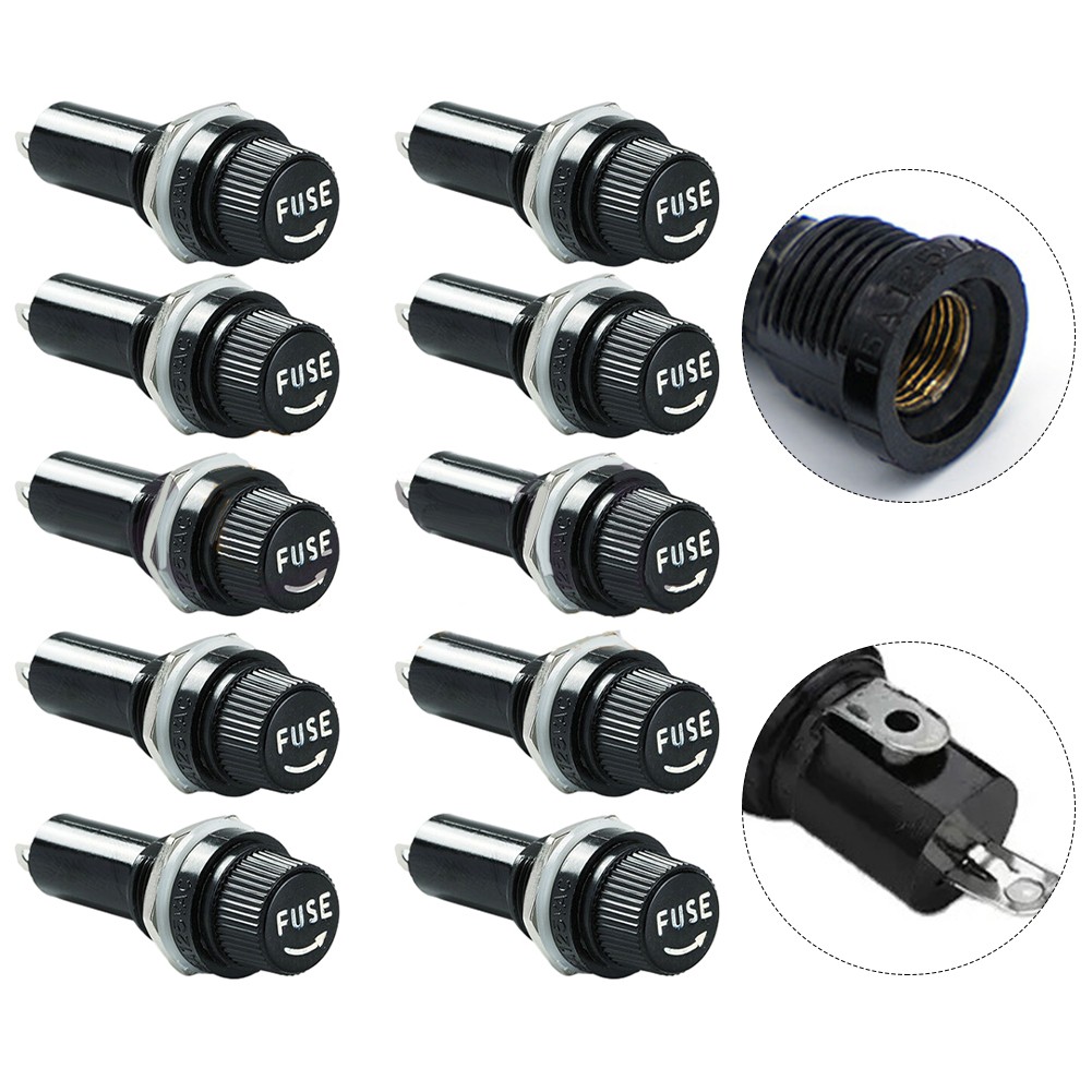 10PCS Black Fuse Holder with Screw Cap for 5x20mm Glass Fuses Pack of 10 - Produktbild 10