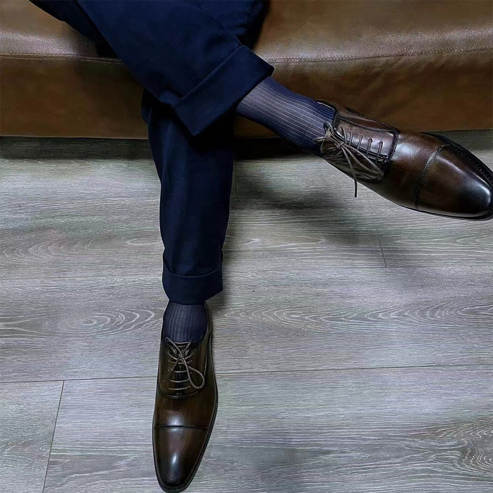 Calzini da uomo trasparenti ultrasottili in seta calzini business a righe - Foto 20 di 20