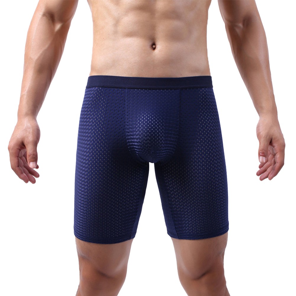 Men's Mesh Underwear Long Leg Boxer Shorts Breathable Ice Silk Gray Pouch - Picture 19 of 28