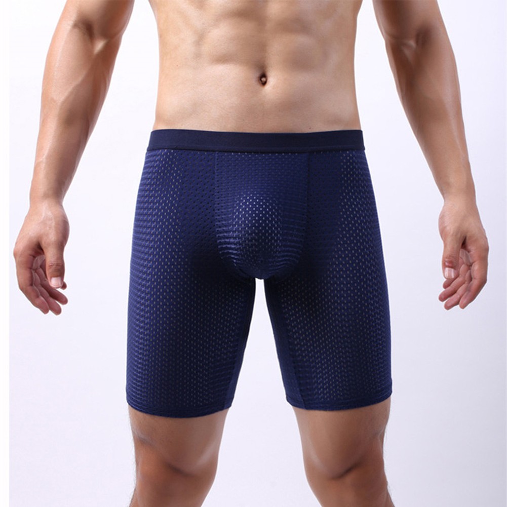 Men's Mesh Underwear Long Leg Boxer Shorts Breathable Ice Silk Gray Pouch - Picture 20 of 28