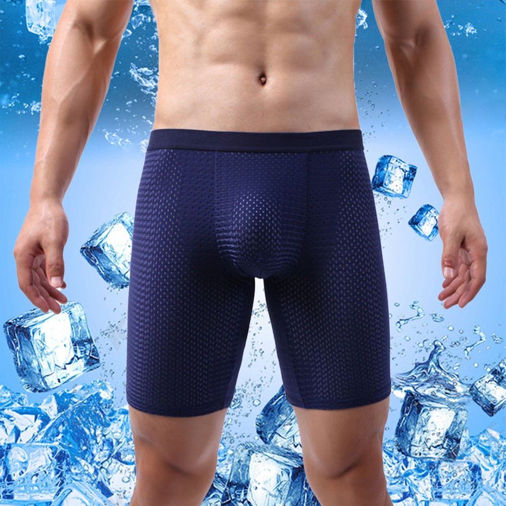 Men's Mesh Underwear Long Leg Boxer Shorts Breathable Ice Silk Gray Pouch - Picture 17 of 28
