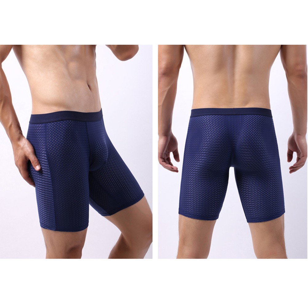 Men's Mesh Underwear Long Leg Boxer Shorts Breathable Ice Silk Gray Pouch - Picture 18 of 28