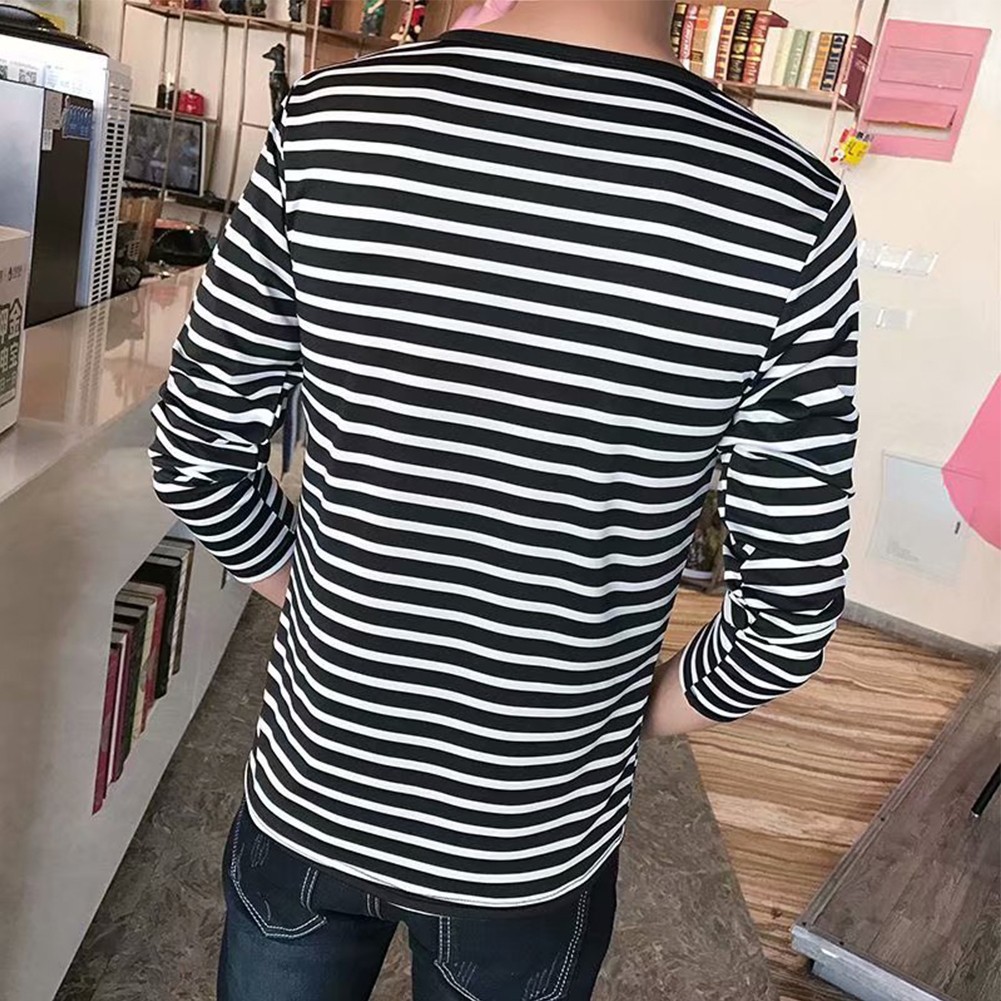 Men Tops Tees Stripe T-Shirt Undershirts White/Black Slim Fit Soft 1 Pcs