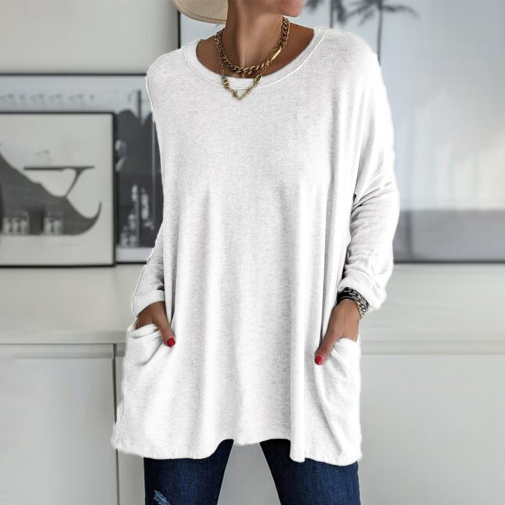 Women's Long Sleeve Tunic Top Casual Crew Neck Basic T-Shirt Blouse Loose  Fit