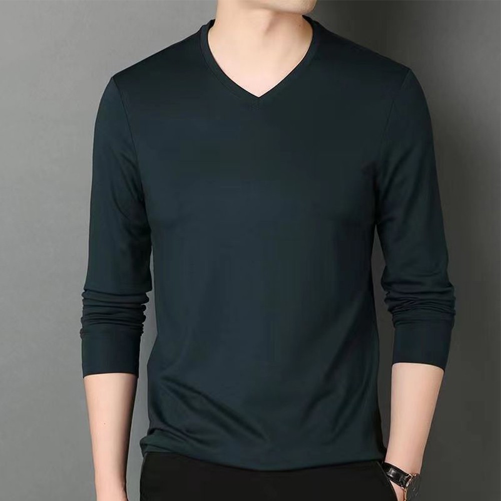 Slim Fit V Neck Long Sleeve TShirt Muscle Tee Activewear Top Dark Green Black - Picture 13 of 16