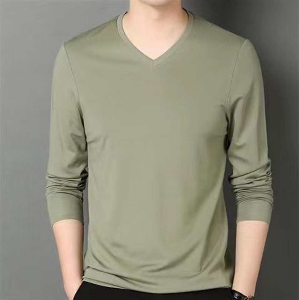 Slim Fit V Neck Long Sleeve TShirt Muscle Tee Activewear Top Dark Green Black - Picture 11 of 16