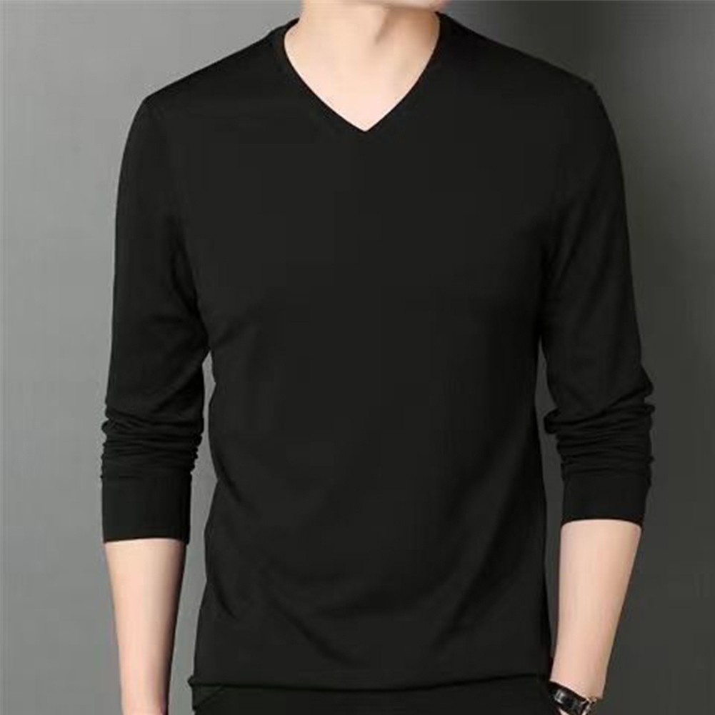 Slim Fit V Neck Long Sleeve TShirt Muscle Tee Activewear Top Dark Green Black - Picture 15 of 16