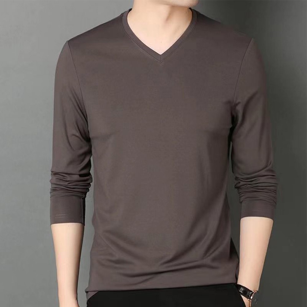Slim Fit V Neck Long Sleeve TShirt Muscle Tee Activewear Top Dark Green Black - Picture 7 of 16