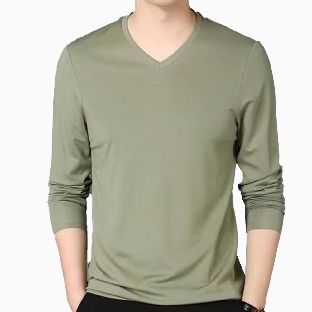 Slim Fit V Neck Long Sleeve TShirt Muscle Tee Activewear Top Dark Green Black - Picture 12 of 16