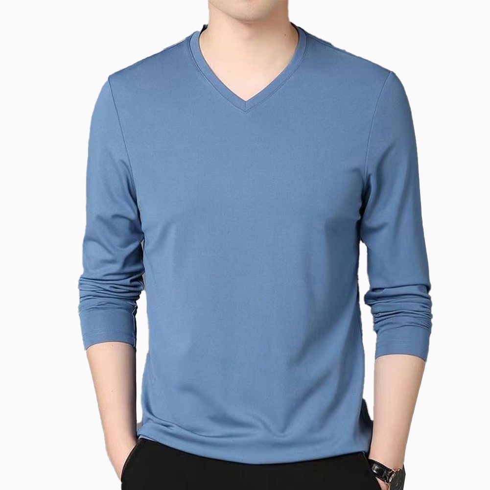 Slim Fit V Neck Long Sleeve TShirt Muscle Tee Activewear Top Dark Green Black - Picture 10 of 16