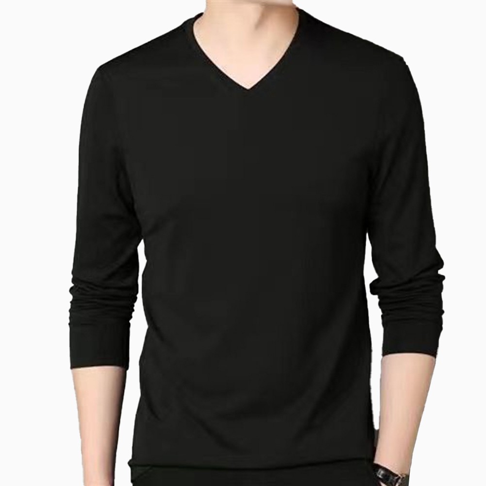 Slim Fit V Neck Long Sleeve TShirt Muscle Tee Activewear Top Dark Green Black - Picture 16 of 16