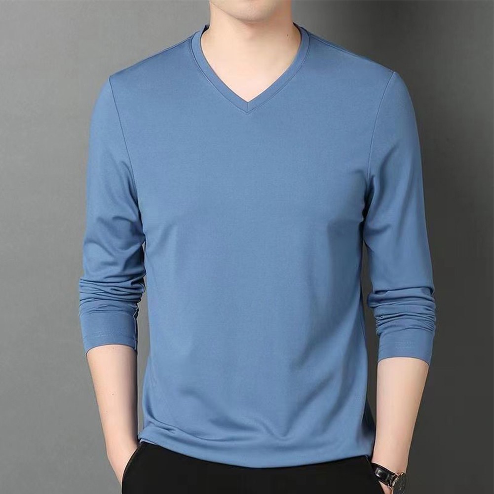 Slim Fit V Neck Long Sleeve TShirt Muscle Tee Activewear Top Dark Green Black - Picture 9 of 16