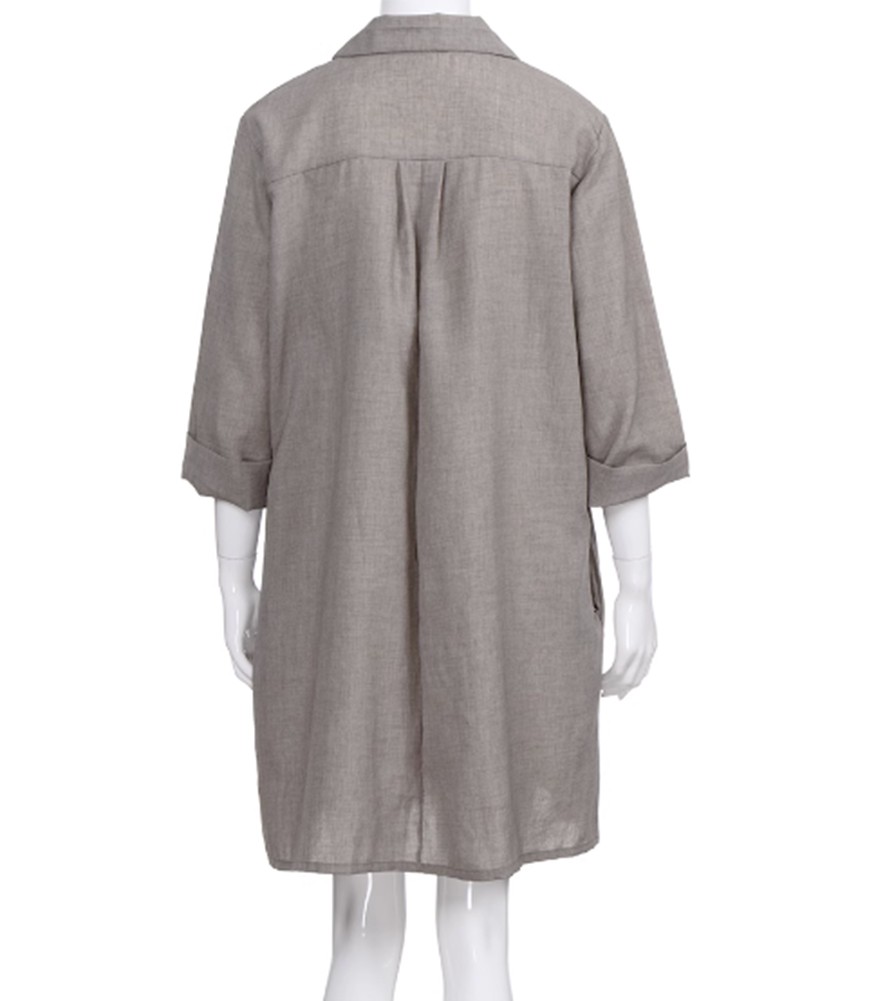 Loose Fit Swing Dress Women Cotton Linen Plus Size Plain 3/4 Sleeve Shirt Dress - Picture 21 of 29