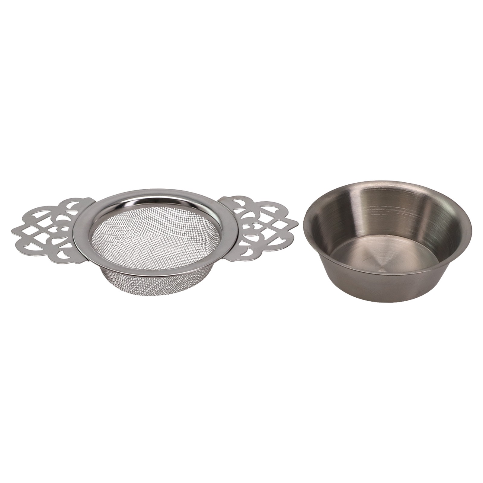 Stainless Steel Double Ear Spice Infuser Filter With Drip Bowl Tea Strainer Teas