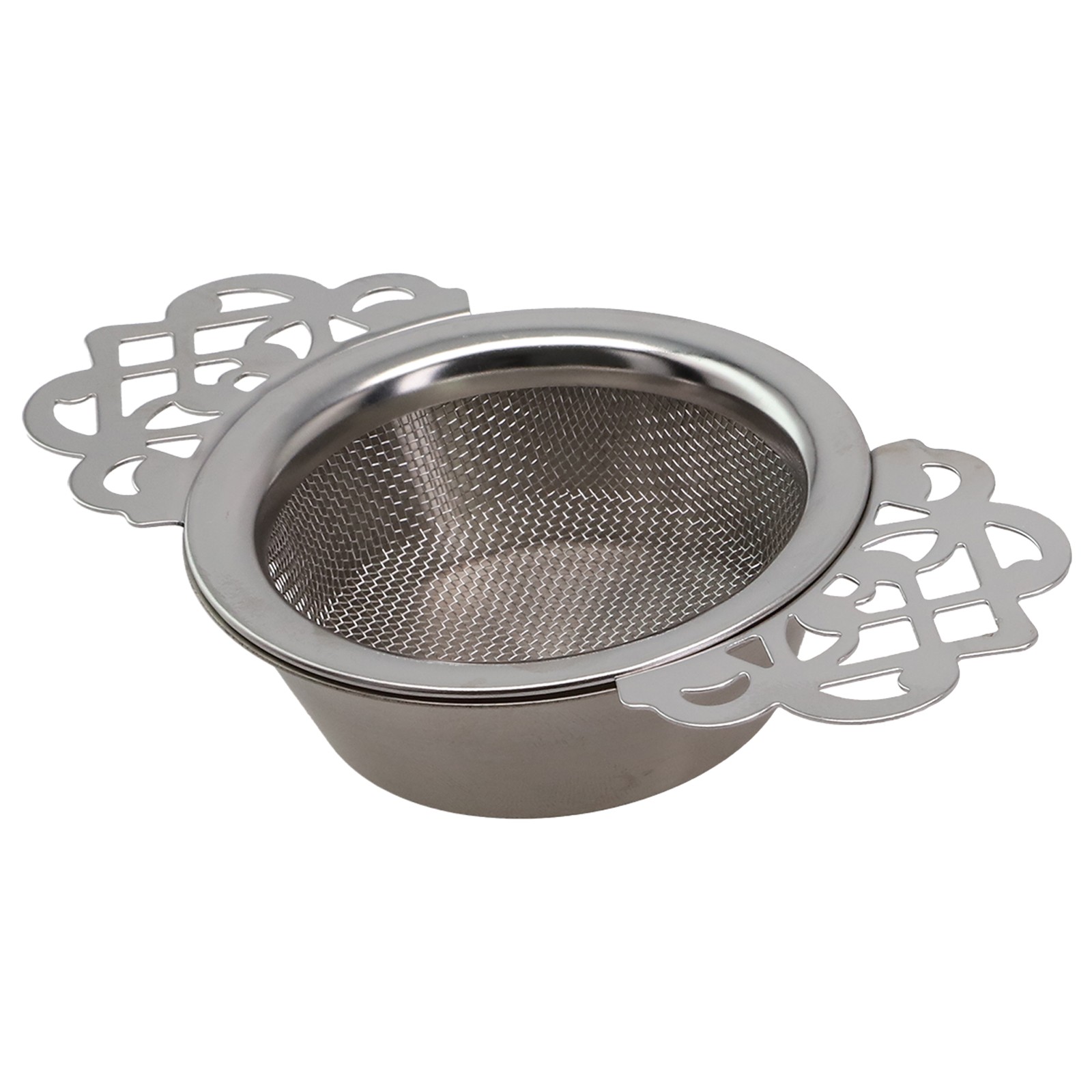 Stainless Steel Double Ear Spice Infuser Filter With Drip Bowl Tea Strainer Teas