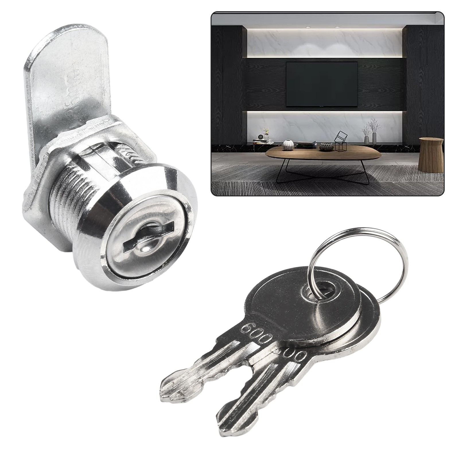 Cabinet Cam Lock With 2 Keys - Zinc Alloy Security Lock For Mailbox, Furniture, Drawers & Cabinets, 16-30mm Size (20mm Shown) - View #6