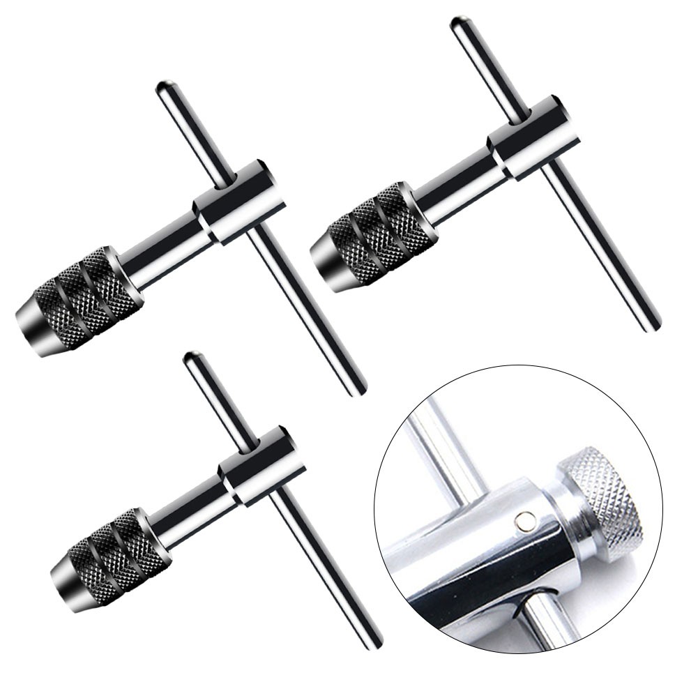 Clé de support de robinet à cliquet à poignée en T réglable en argent, avec 5 pièces M3-M8 3mm-8mm, filetage de vis de Machine, bouchon métrique, robinet en forme de T Clé de support de robinet à cliquet à poignée en T réglable en argent, avec 5 pièces M3-M8 3mm-8mm, filetage de vis de Machine, bouchon métrique, robinet en forme de T