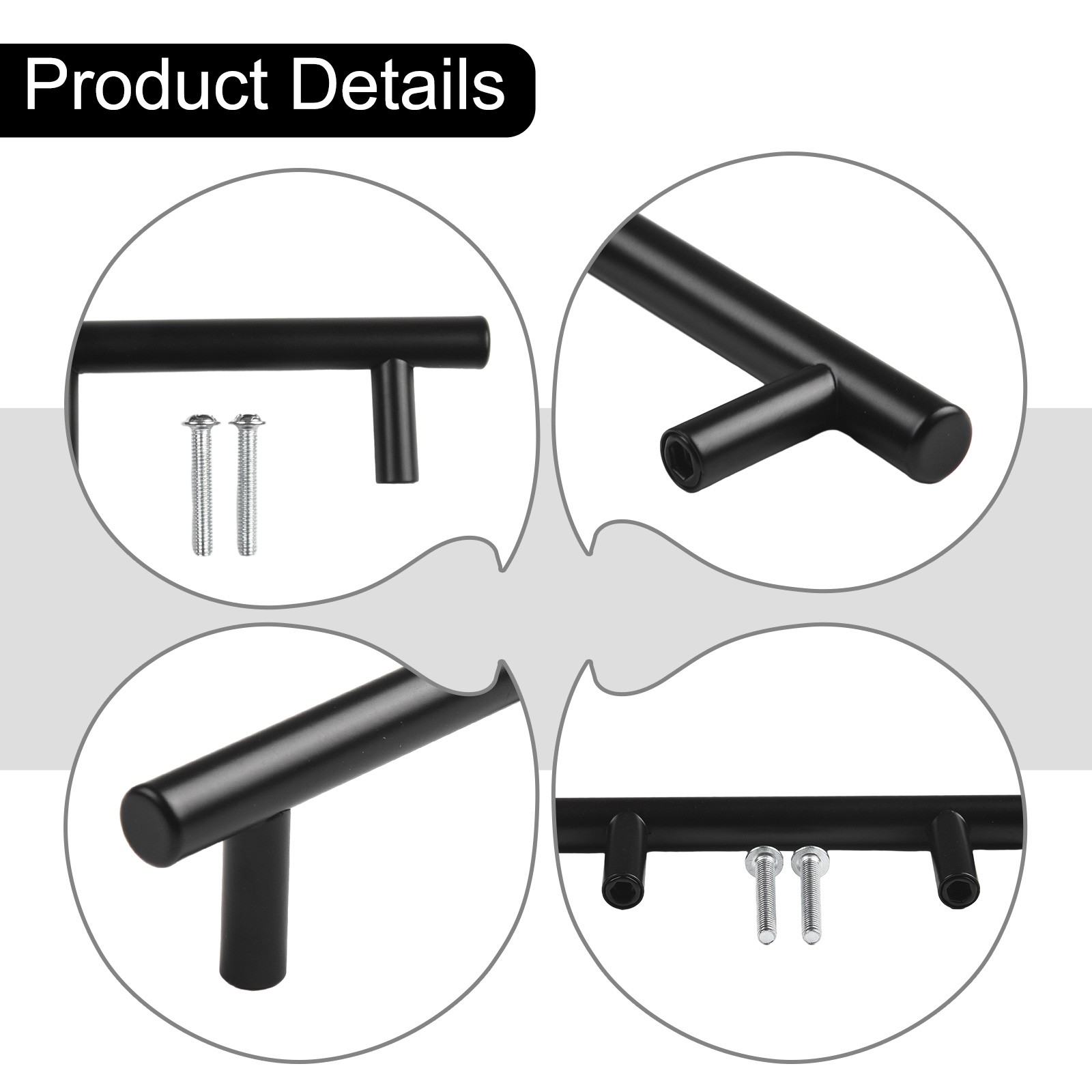 Black Stainless T Bar Kitchen Bathroom Cupboard Cabinet Drawer Door Handle Pull - Picture 33 of 54